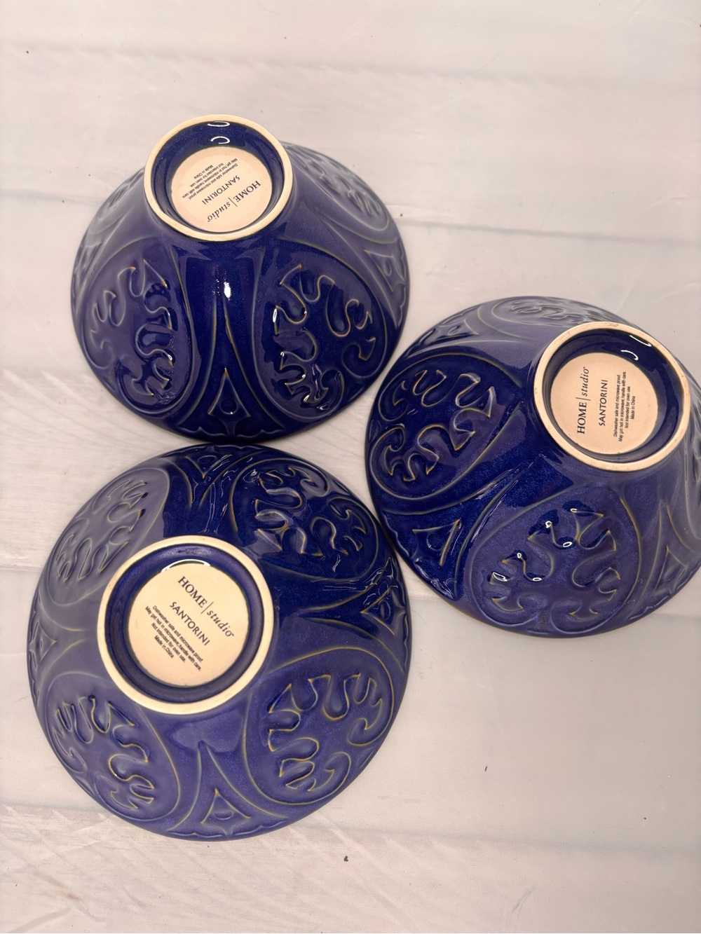 HOME Studio Santorini Blue Ceramic Bowls - Set of 3